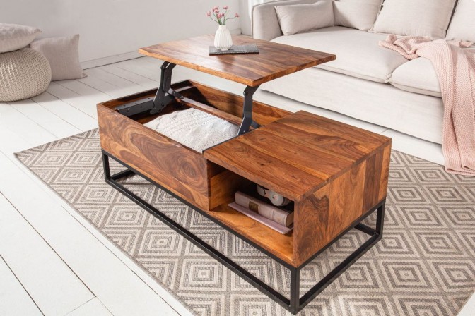 HANOI - Handgjort soffbord, förvaring sheshamträ 110 cm