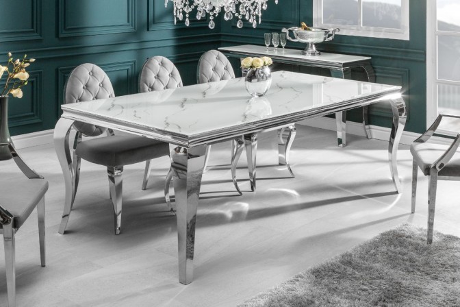 LUIS - Matbord i modern barockstil silver/marmor
