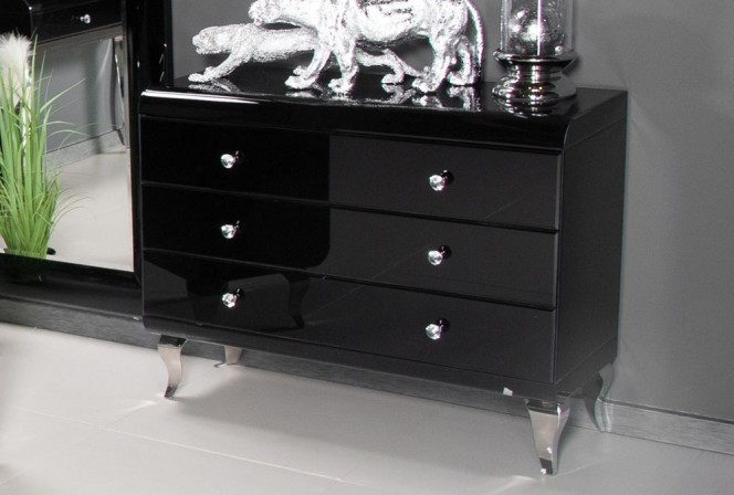 Black glass glamor chest of drawers 100 x 41 x 78.5