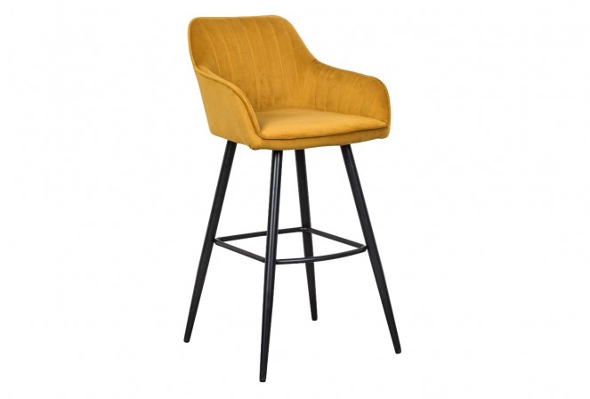 LANDOSA - Lyxig barstol i senapsgul sammet 102 cm