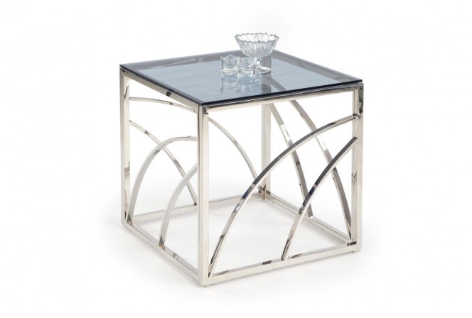 VINTERGATAN - Elegant fyrkantigt soffbord i silver/rökigt glas 55 cm