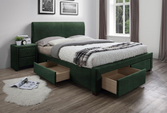 COMO - Modern och praktisk säng mörkgrön 160 cm