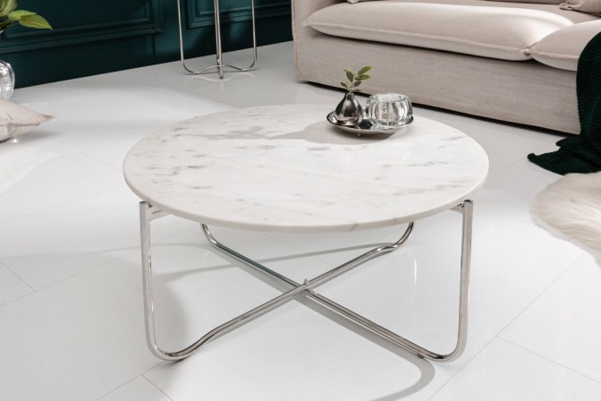 Coffee table Noble 62cm marble white silver