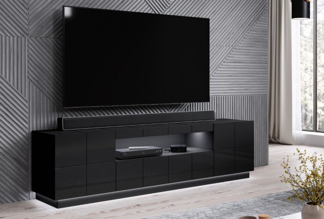 REX - 184 cm TV-bänk i svart högglans