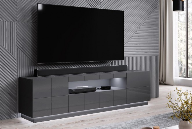 REX - 184 cm TV-bänk i grafitfärgad högglans