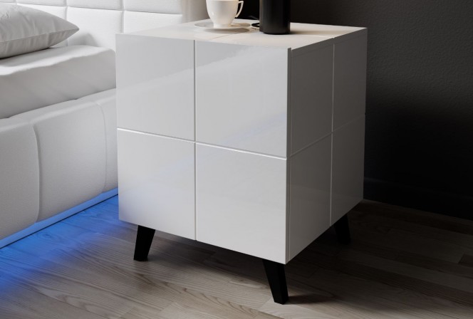 REX - 46 cm sängbord i vit högglans/svarta ben