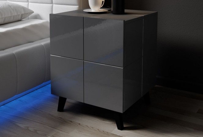 REX - 46 cm sängbord i grafitfärgad högglans/svarta ben