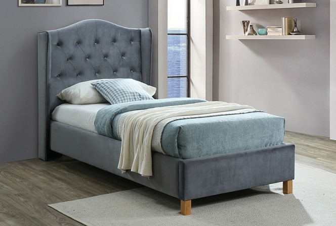JENNA - 90x200 cm säng i grå sammet