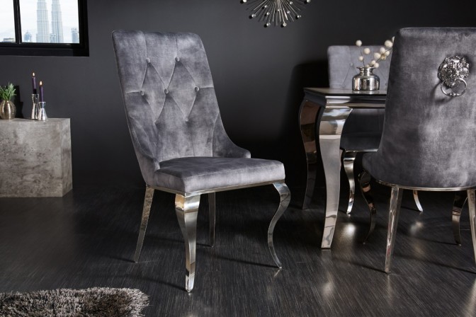 Chair modern baroque gray velvet with lion head