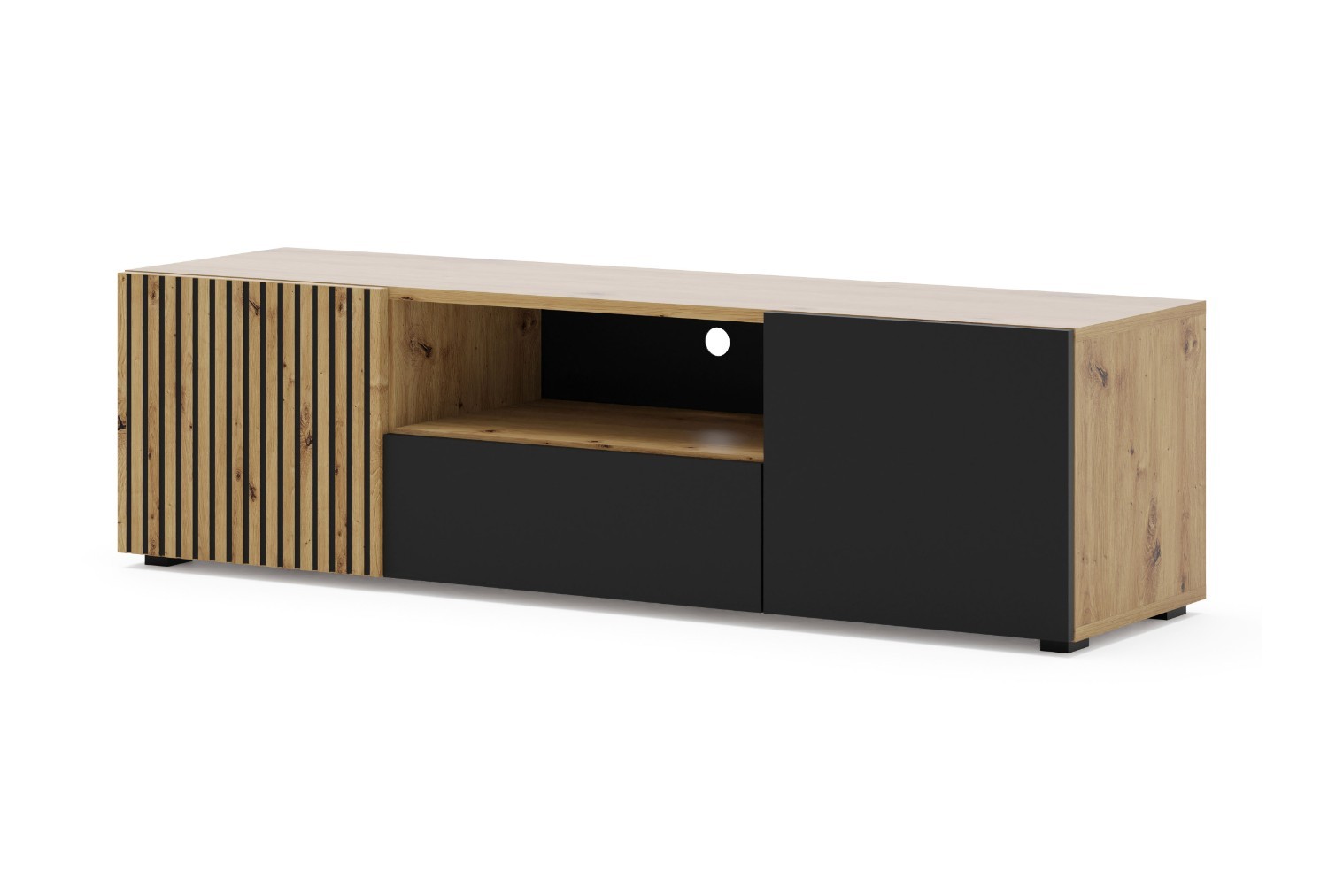 TV BÄNK LIBRE - 150 CM - med ribbor / MATTSVART - LUXi