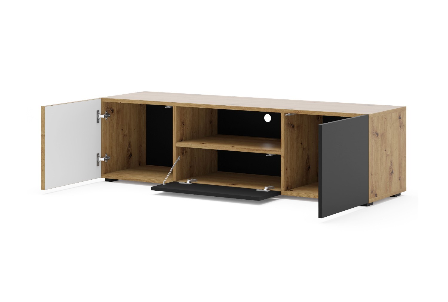 TV BÄNK LIBRE - 150 CM - med ribbor / MATTSVART - LUXi