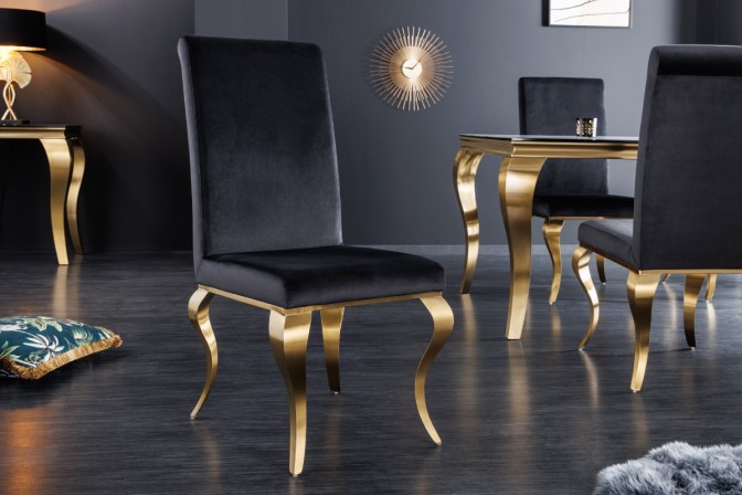 Chair modern baroque black velvet gold